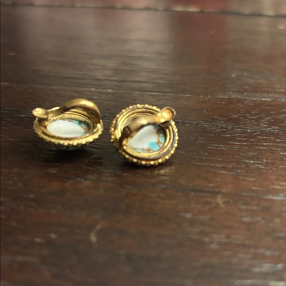 Turquoise and Gold Stud Earrings - Picture 3 of 4